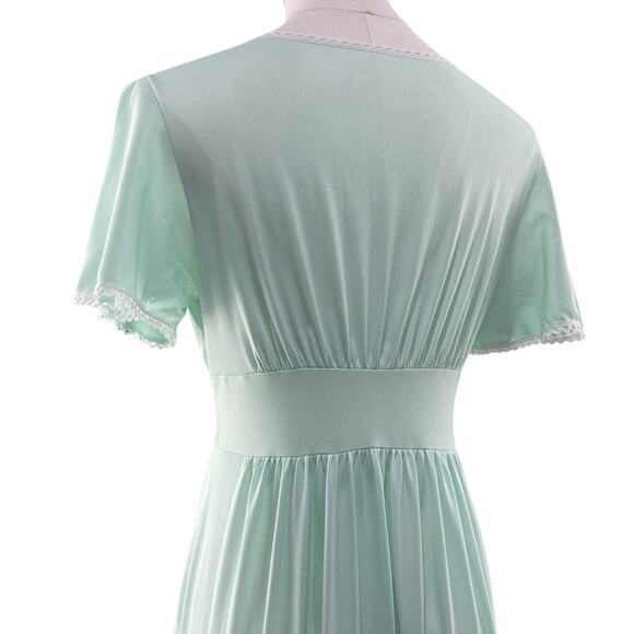 Vintage 70s Boho KOMAR Mint Green Nylon Lacy Bodice Maxi Dress Nightgown Size S - Picture 9 of 10